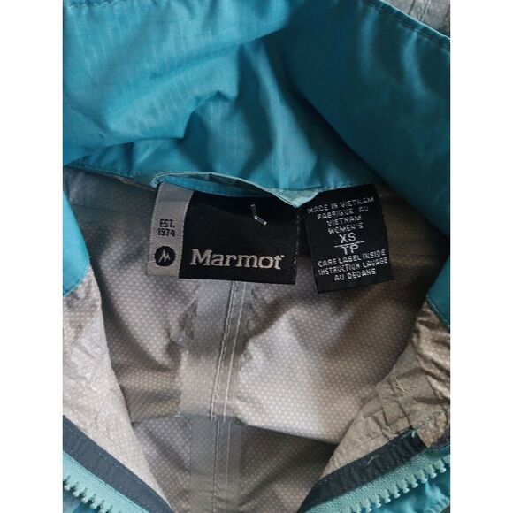Marmot Jacket Two Toned Blue Logo Rain Coat‎ Windbreaker Full Zip Hooded Sz. XS - Picture 2 of 11
